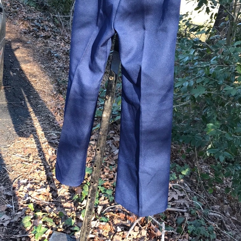 Maternity Elastic Front Panel Blue Wide Leg Polyester Dress Pants Vintage 10
